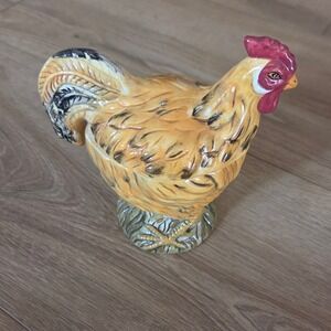 Calderone Hand Painted Collection Rooster Chicken Ceramic Trinket Box